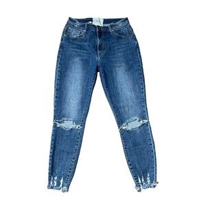 One Teaspoon 29 Freebirds II Skinny Mid Rise Distressed Raw Hem Jeans in Oxford